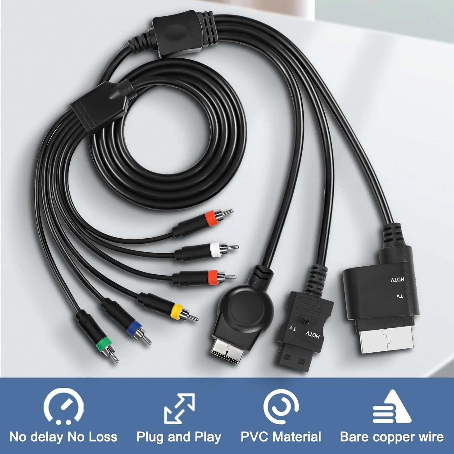 کابل کامپوننت RCA AV HDTV سازگار با ایکس باکس 360 / WII آداپتور کابل تبدیل صدا و تصویر RCA YPbPr به HDTV EDTV 3 در 1 - 2.75 متر