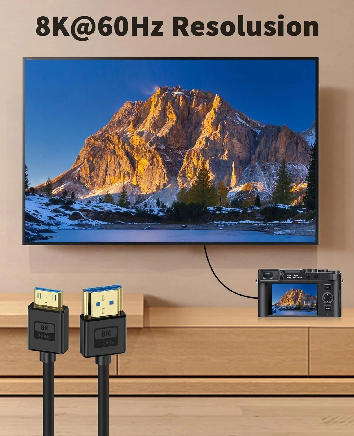 کابل مینی HDMI به HDMI فوق العاده نازک 8K آزونی، کابل سیلیکونی نرم و باریک 2.1 با سرعت 48 گیگابیت بر ثانیه، پشتیبانی از 8K@60Hz برای دوربین فیلمبرداری، دوربین، لپ تاپ، HDTV