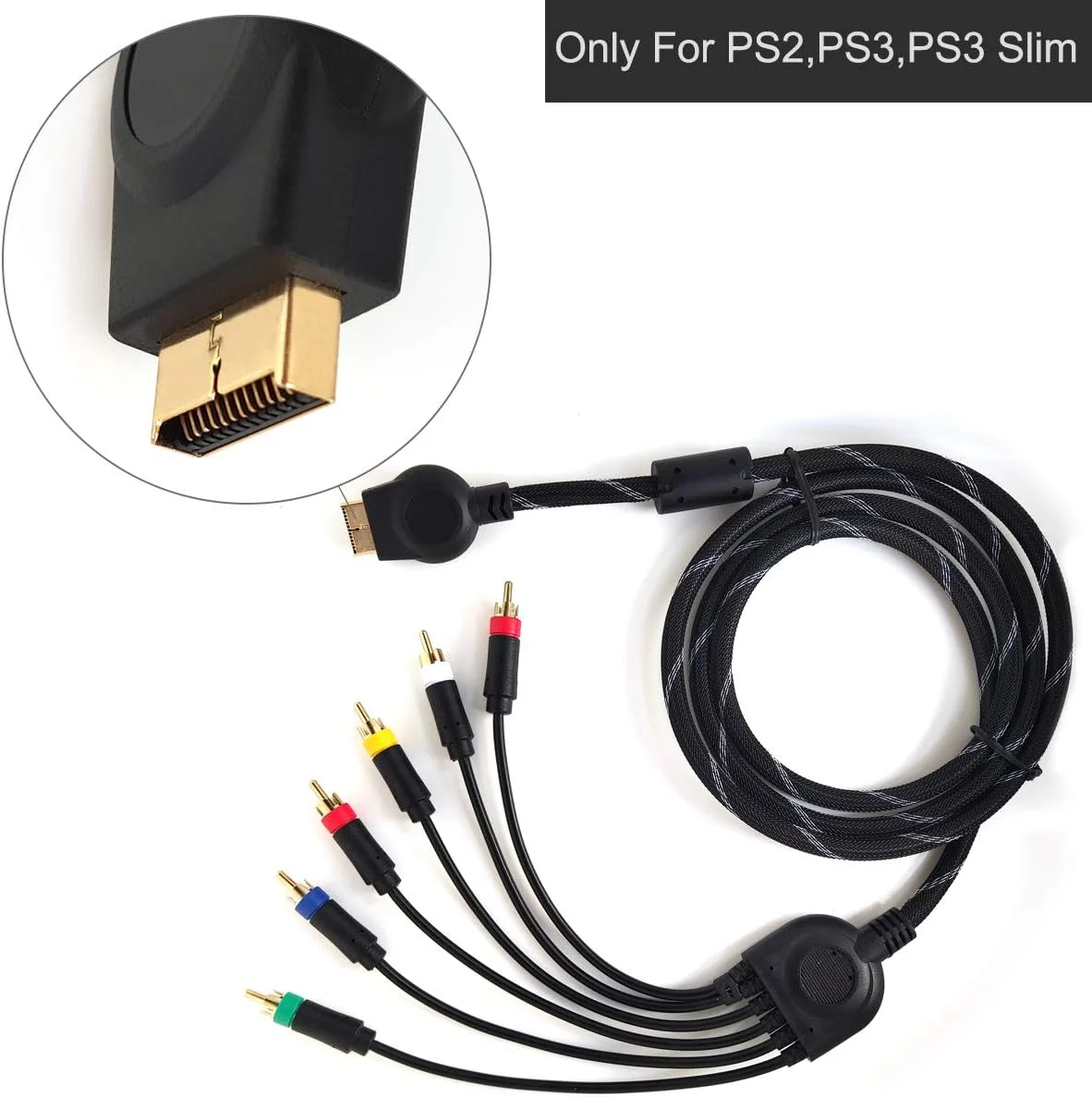 کابل صوتی و تصویری کامپوننت Bealuffe برای PS2 / PS3 / PS3 Slim، کابل صوتی و تصویری RCA کامپوزیت HD Multi Out برای PS3 (1.8 متر)