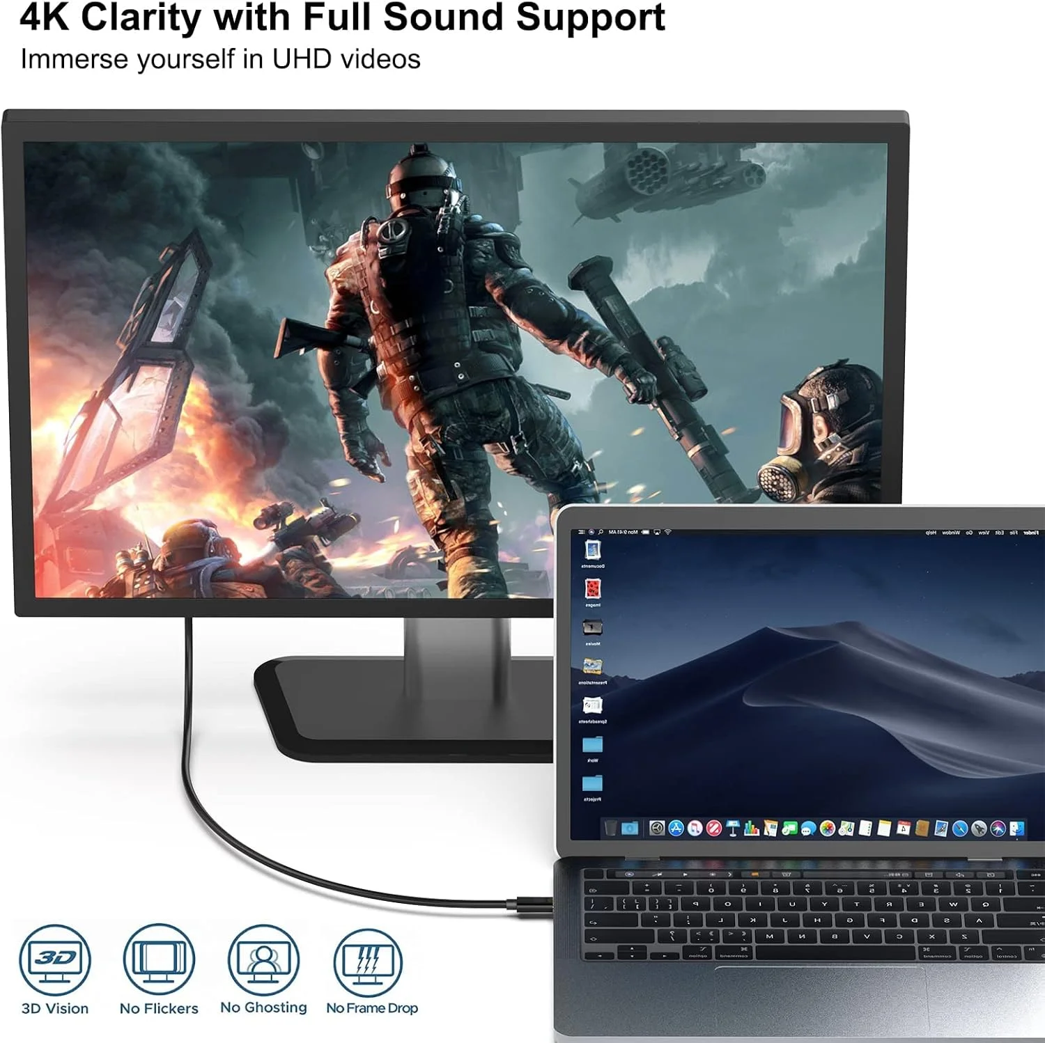 کابل BENFEI USB Type C (Thunderbolt 3) به HDMI 4K UHD 0.9 متری، آداپتور USB 3.1 (USB-C) به HDMI نر به نر با روکش طلا