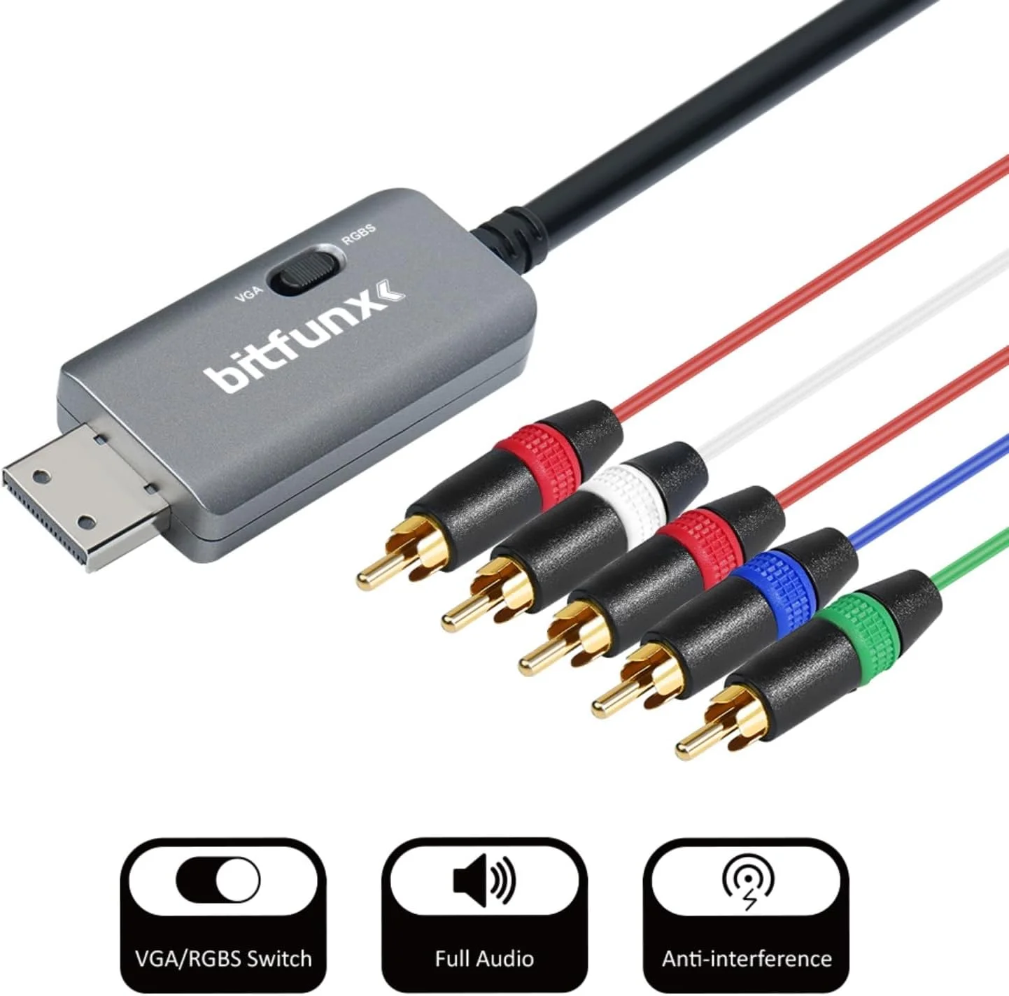 آداپتور کابل کامپوننت Dreamcast از BITFUNX - پشتیبانی از RGBS/VGA به ویدئو کامپوننت (3RCA) و کابل صدا (2RCA)، آداپتور بازی ویدیویی Plug & Play بدون تاخیر، برای کنسول SEGA Dreamcast (1.8 متر)