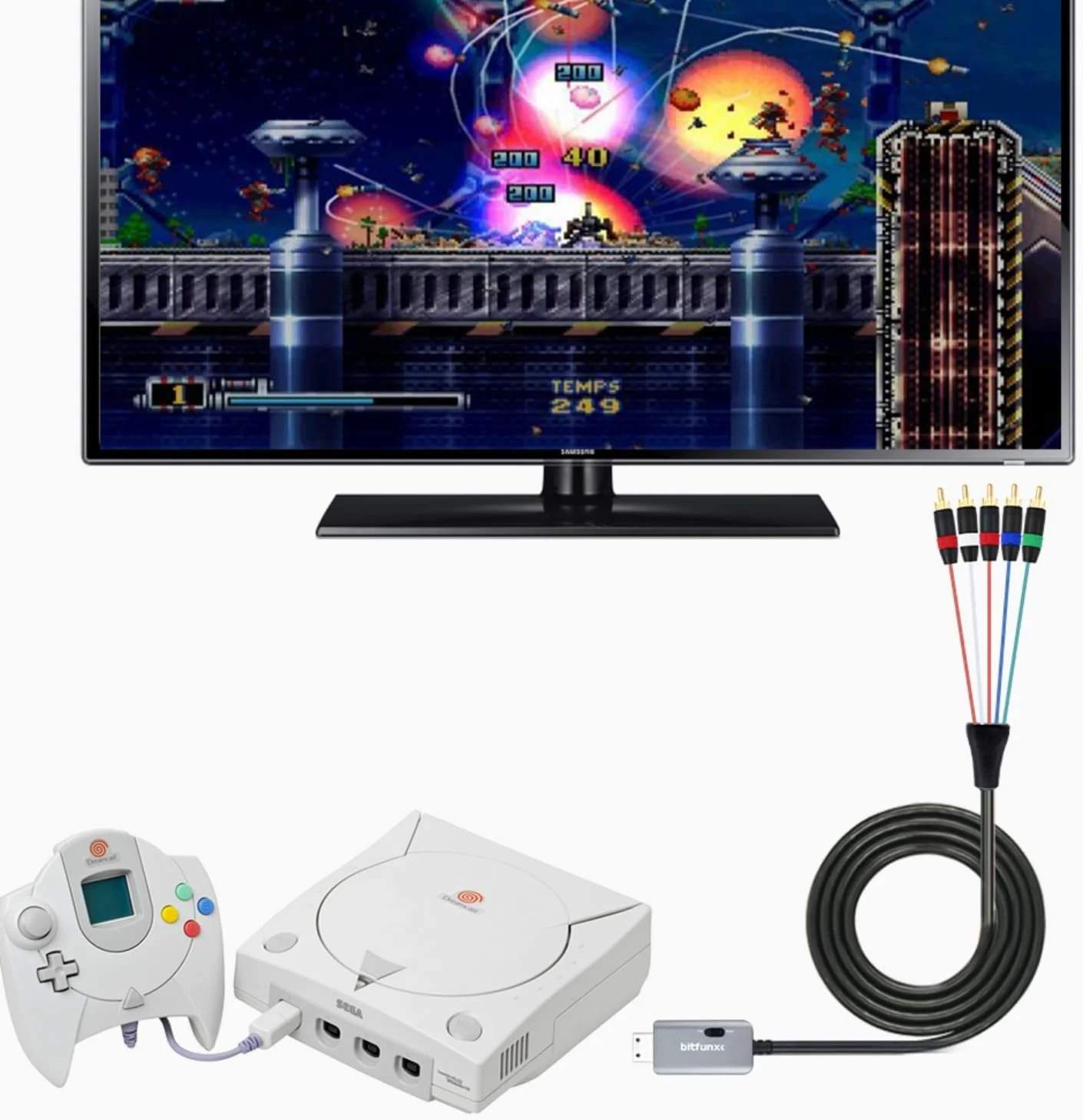 آداپتور کابل کامپوننت Dreamcast از BITFUNX - پشتیبانی از RGBS/VGA به ویدئو کامپوننت (3RCA) و کابل صدا (2RCA)، آداپتور بازی ویدیویی Plug & Play بدون تاخیر، برای کنسول SEGA Dreamcast (1.8 متر)