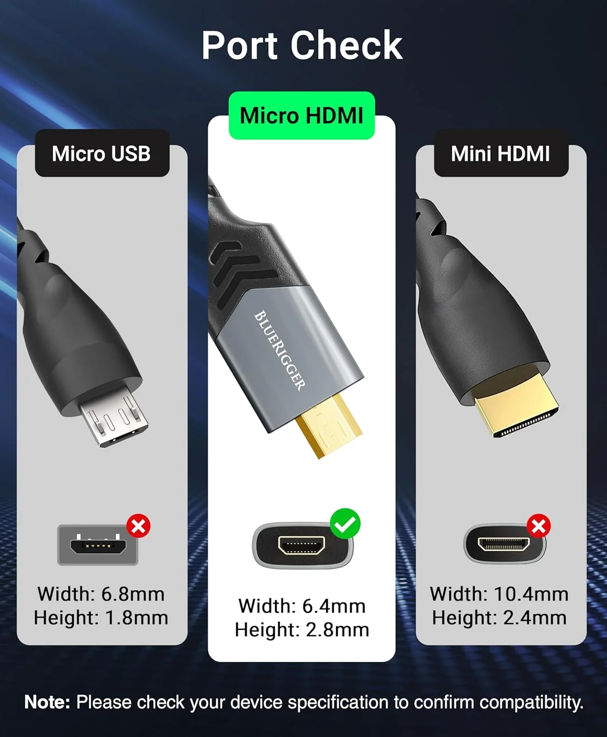 کابل میکرو HDMI به HDMI بلوریگر (2 متری، 4K 60Hz، دو طرفه، سرعت بالا 18 گیگابیت بر ثانیه، HDR، ARC) - سازگار با GoPro Hero 7/6/5/4، Raspberry Pi 4، دوربین Sony A6300، Nikon B500، Yoga 3 Pro