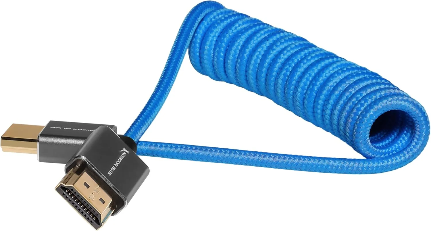 کابل HDMI به HDMI با سرعت بالا، بافته شده، فنری، مناسب مانیتورهای روی دوربین، 4K 3D HDR، 3840 x 2160-60Hz، 18Gbps Metadata، طول 35 تا 60 سانتی متر