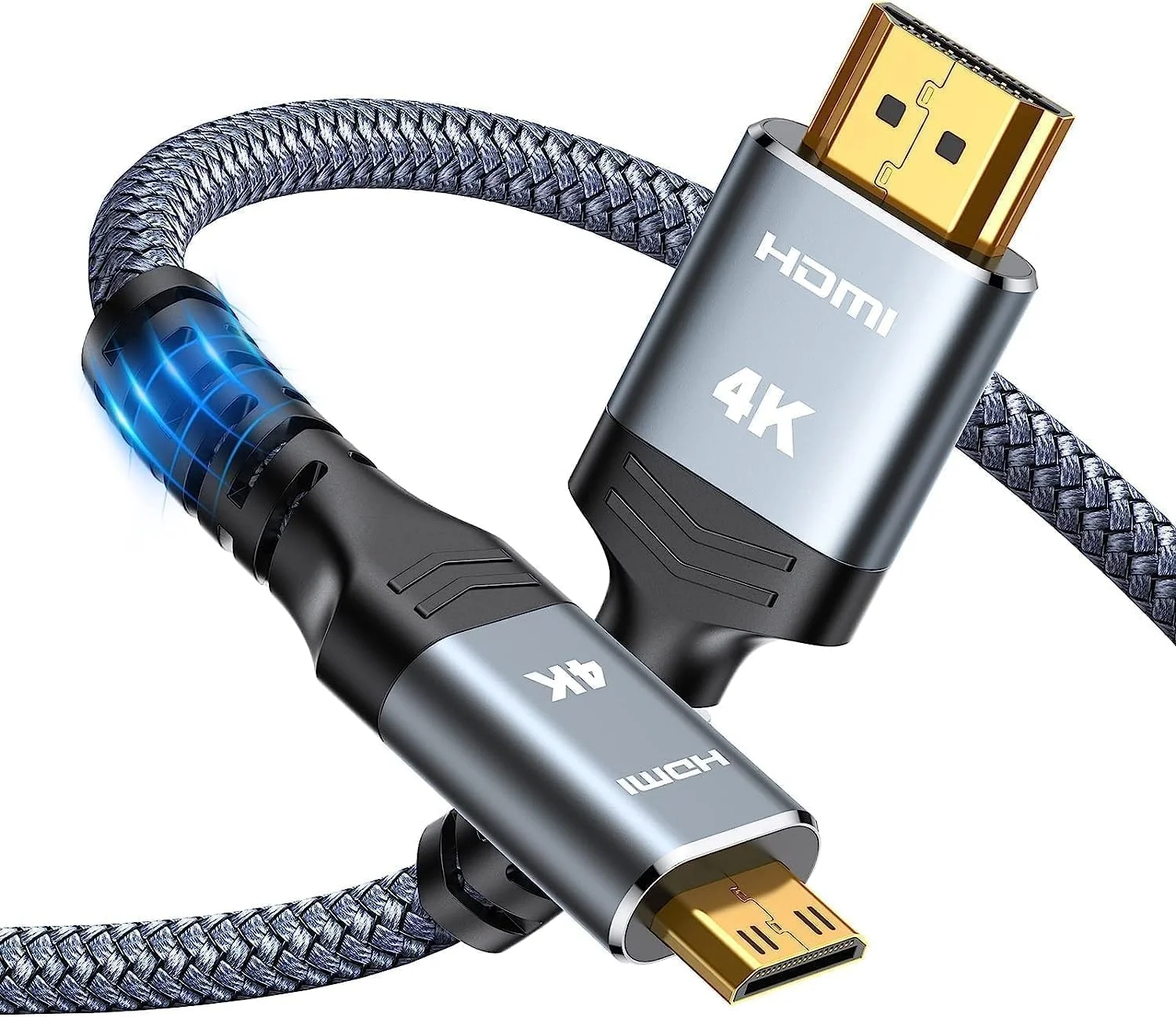 کابل مینی HDMI به HDMI طول 1.8 متر، سرعت بالا 18 گیگابیت بر ثانیه، کابل بافته شده نایلونی 2.0 پشتیبانی از 4K 2K UHD 3D HDR ARC سازگار با دوربین، لپ تاپ، پروژکتور، تلویزیون های HD، مانیتور، رزبری پای