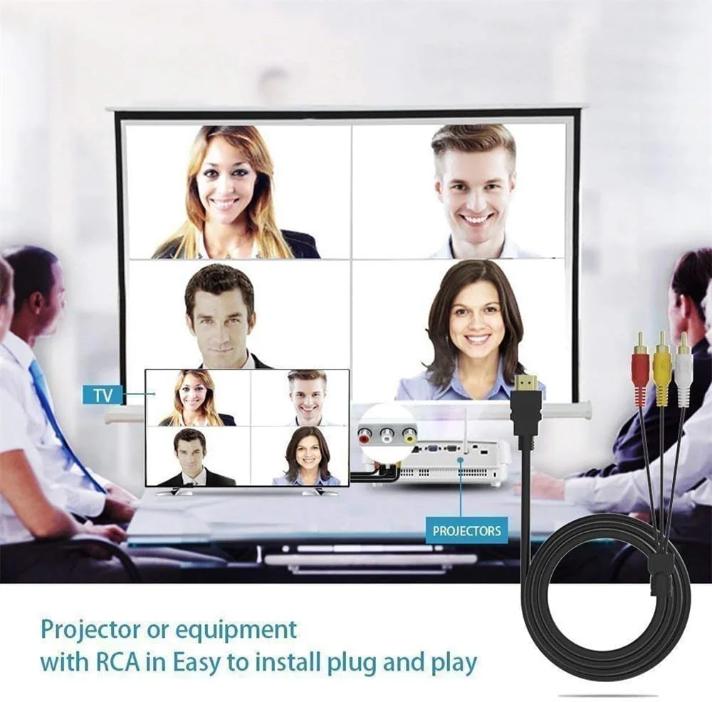 کابل HDMI به RCA، کابل انتقال دهنده آداپتور اتصال صوتی و تصویری 3-RCA با روکش طلایی 1080P 1.5 متری برای تلویزیون HDTV DVD