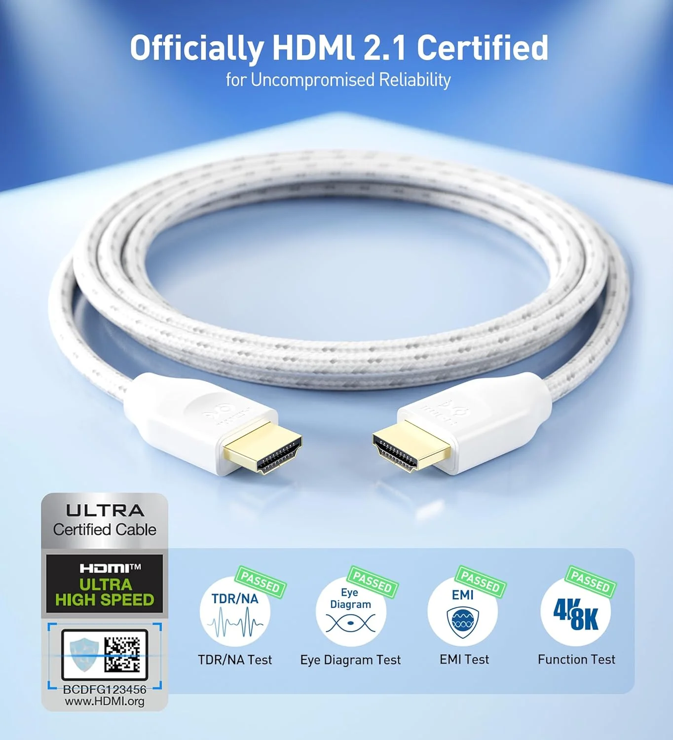 کابل HDMI با سرعت فوق العاده بالا Cable Matters بافته شده 48 گیگابیت بر ثانیه 8K طول 1 متر با پشتیبانی از 8K@60Hz، 4K@240Hz و HDR برای PS5، Xbox Series X/S، RTX3080 / 3090، Apple TV و موارد دیگر - سفید کابل HDMI با سرعت فوق العاده بالا Cable Matters بافته شده 48 گیگابیت بر ثانیه 8K طول 1 متر با پشتیبانی از 8K@60Hz، 4K@240Hz و HDR برای PS5، Xbox Series X/S، RTX3080 / 3090، Apple TV و موارد دیگر - سفید