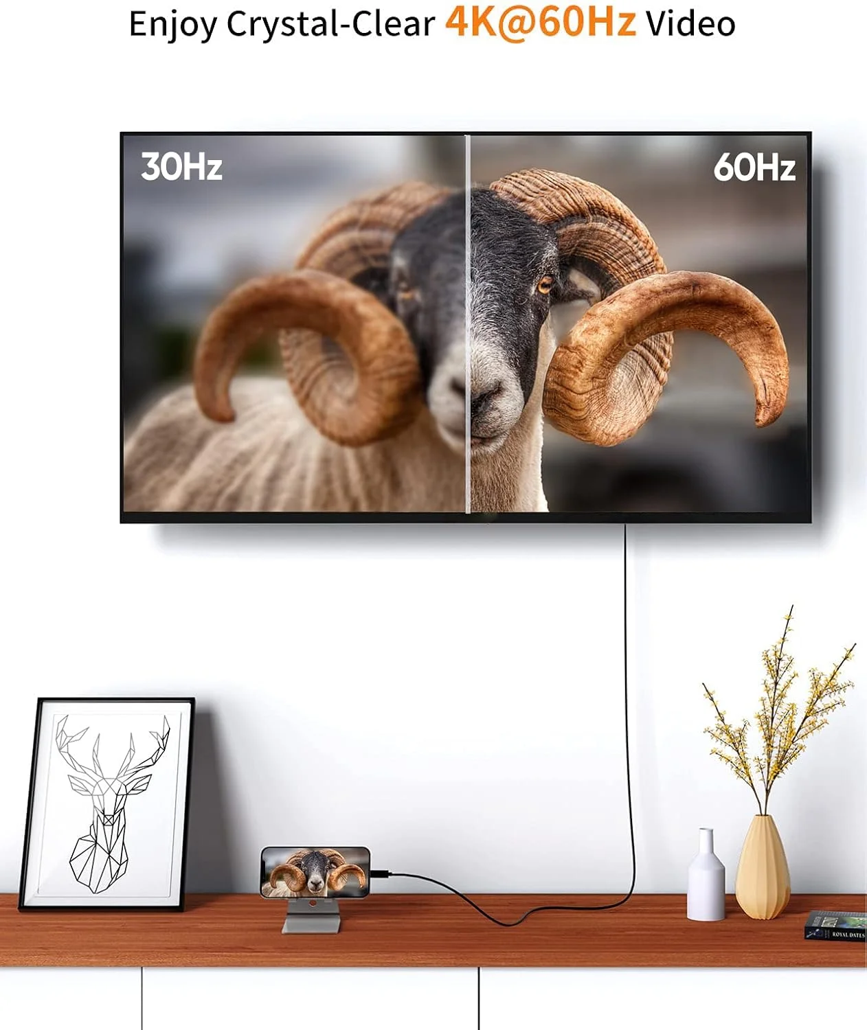 کابل USB C به HDMI کیبل کریشن 4K با نرخ 60 هرتز، طول 3 متر، نوع C (سازگار با Thunderbolt 3)، سازگار با MacBook Pro 2017، iPad Pro/Mac Mini 2018، Chromebook Pixel، Yoga 920، Samsung S8، مشکی