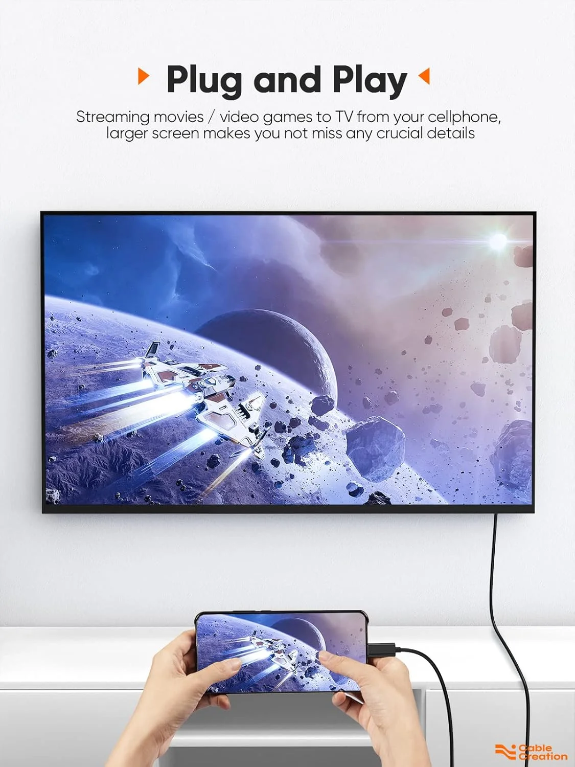 کابل USB C به HDMI کیبل کریشن 0.9 متری، آداپتور کابل USB Type C به HDMI 4K برای دفتر کار خانگی، برای MacBook Pro/Air 2022 2020، iPad Pro، Surface Pro 7، XPS 15، Galaxy S22 S20، مشکی