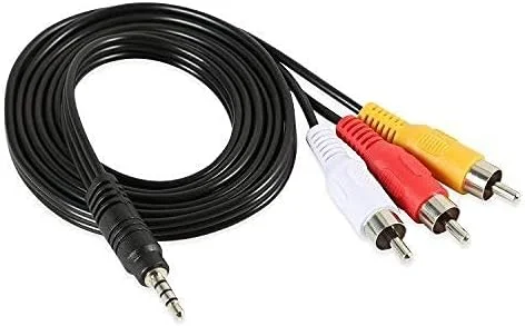 کابل خروجی صدا و تصویر دوربین فیلمبرداری DKURVE® 3.5mm به RCA، استریو 3.5mm به 3 فیش نری RCA، کابل تبدیل AUX برای تلویزیون، MP3، تبلت، بلندگو (1.5 متر) (مستقیم)