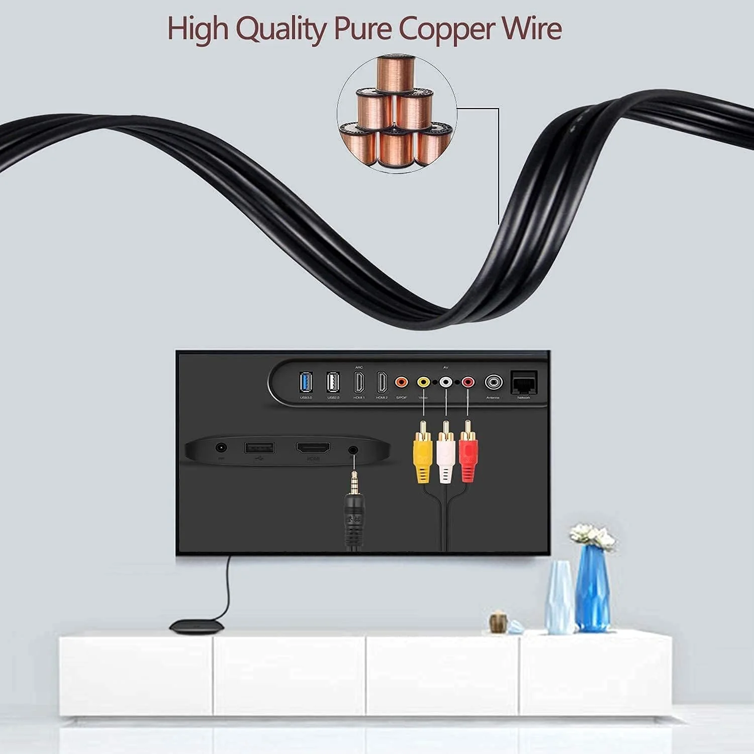 کابل خروجی صدا و تصویر دوربین فیلمبرداری DKURVE® 3.5mm به RCA، استریو 3.5mm به 3 فیش نری RCA، کابل تبدیل AUX برای تلویزیون، MP3، تبلت، بلندگو (1.5 متر) (مستقیم)