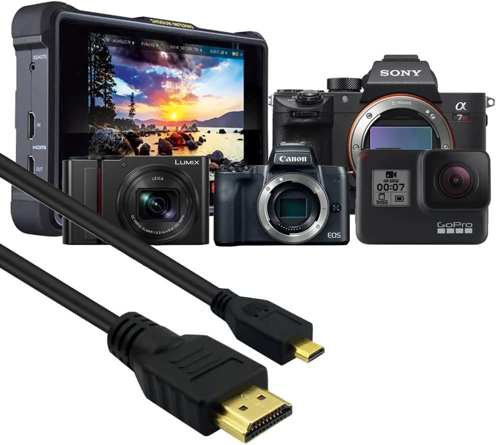 کابل 25 فوتی HDMI به میکرو HDMI مدل CBUS برای دوربین های فیلمبرداری سونی FDR-AX53 Handycam, HXR-NX80, FDR-AX700, HDR-CX405, FDR-AX100، دوربین فیلمبرداری پاناسونیک HC-V800, HC-WXF1, HC-VXF990, HC-VX981K, HC-V770K, HC-V100 Zoom Q2n, Q4n Q8