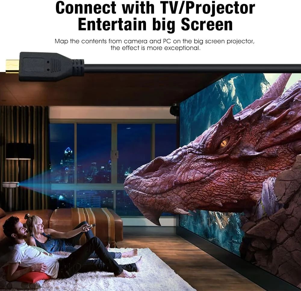 کابل 25 فوتی HDMI به میکرو HDMI مدل CBUS برای دوربین های فیلمبرداری سونی FDR-AX53 Handycam, HXR-NX80, FDR-AX700, HDR-CX405, FDR-AX100، دوربین فیلمبرداری پاناسونیک HC-V800, HC-WXF1, HC-VXF990, HC-VX981K, HC-V770K, HC-V100 Zoom Q2n, Q4n Q8