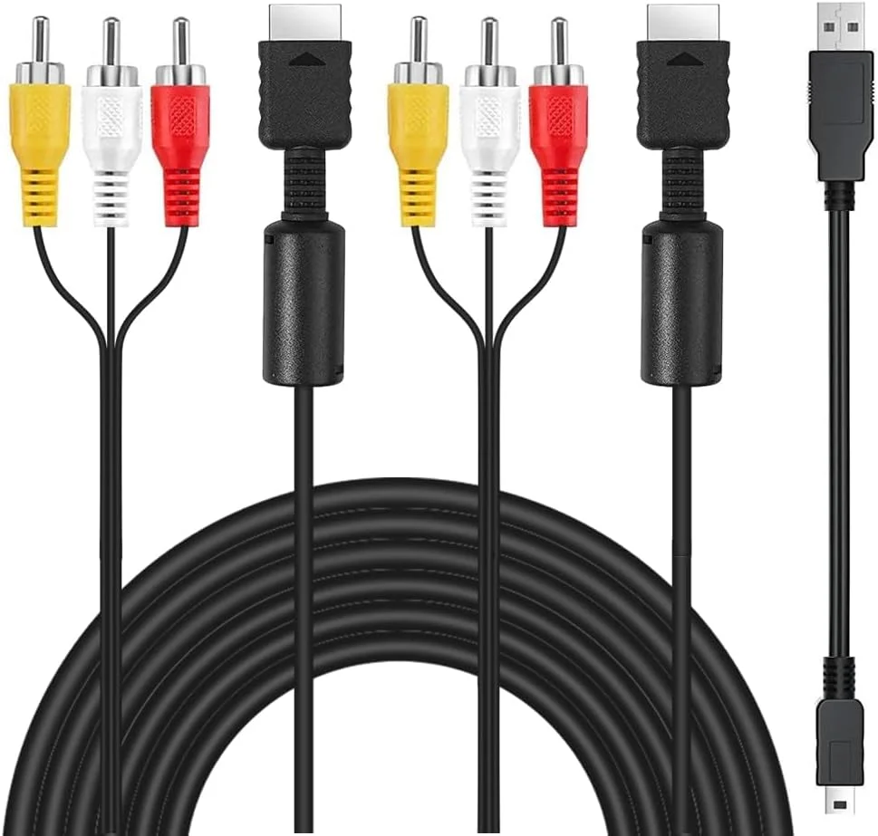 کابل صوتی و تصویری AV TV RCA به همراه کابل شارژ USB-A به Mini USB، برای PS2 و PS3، کابل آداپتور اسپلیتر جک کامپوزیت برای تلویزیون/کامپیوتر/AV/DVR، کابل صوتی استریو ساب ووفر Hi Fi (دو عددی، 1.8 متر)