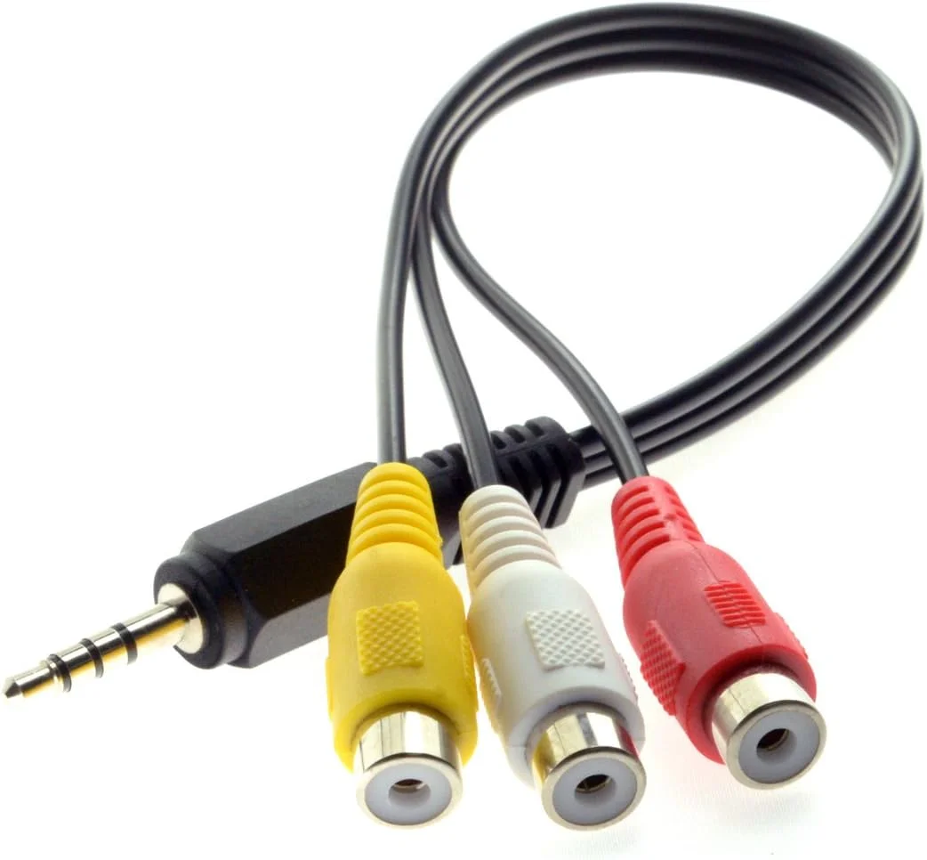 کابل صوتی و تصویری 20 سانتی متری 3.5 میلی متری AUX استریو خودرو به 3 فیش AV ماده