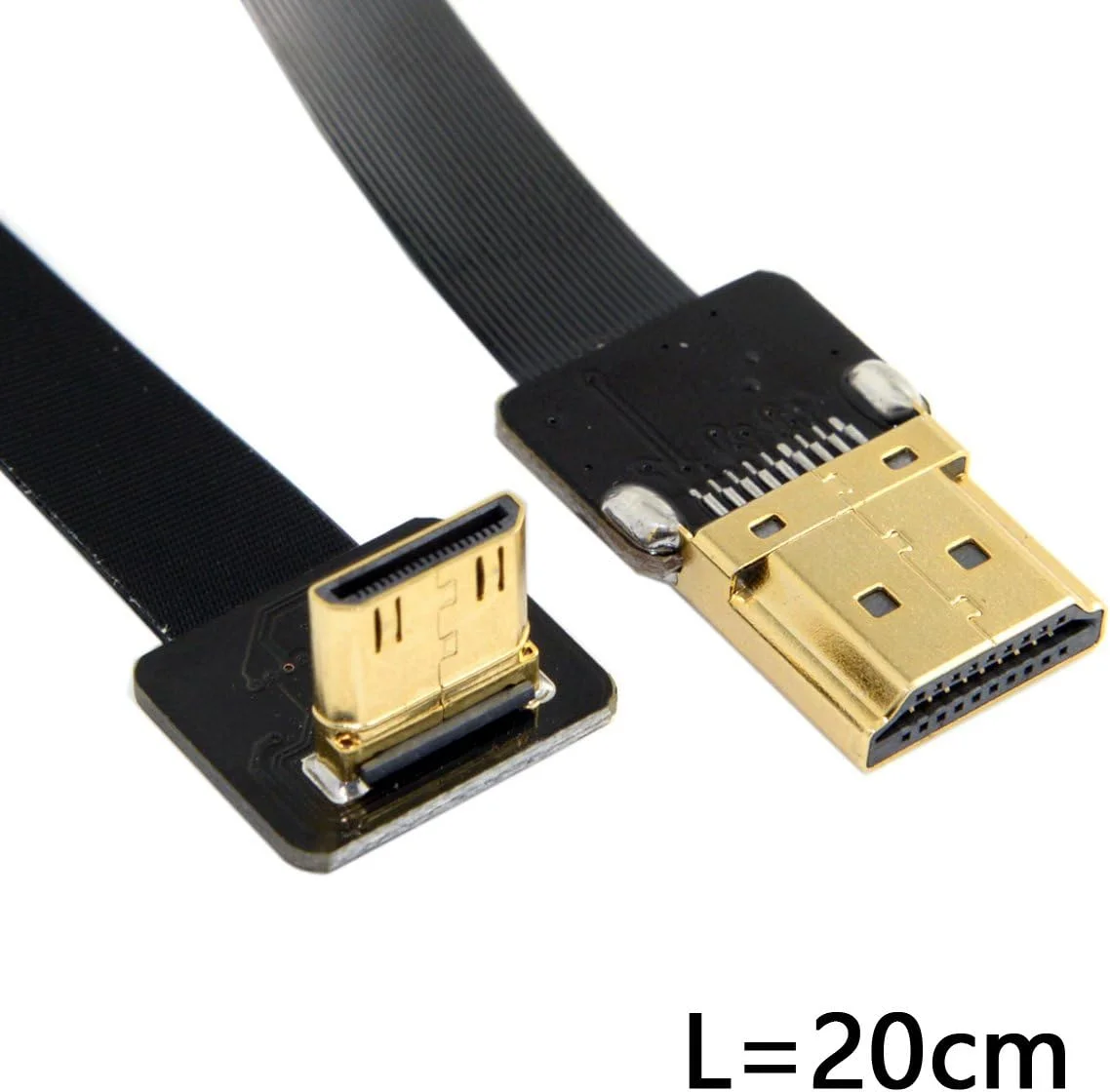 کابل تخت FPC مینی HDMI نر به HDMI نر با زاویه 90 درجه CYFPV مناسب برای تصویربرداری هوایی FPV HDTV مولتی کوپتر، طول 20 سانتی متر