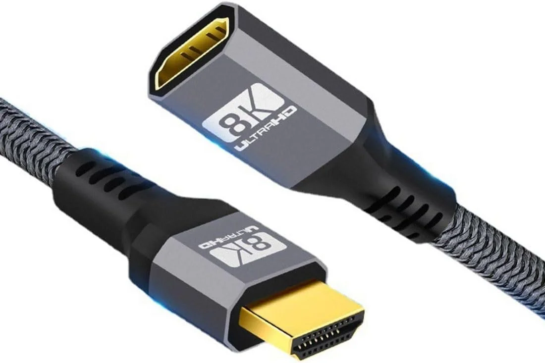 کابل افزایش طول HDMI 2.1، نر به ماده، با سرعت 48 گیگابیت بر ثانیه، پشتیبانی از 8K 60 هرتز و 4K 120 هرتز، همراه با صدا و قابلیت 3D، طول 1.5 متر