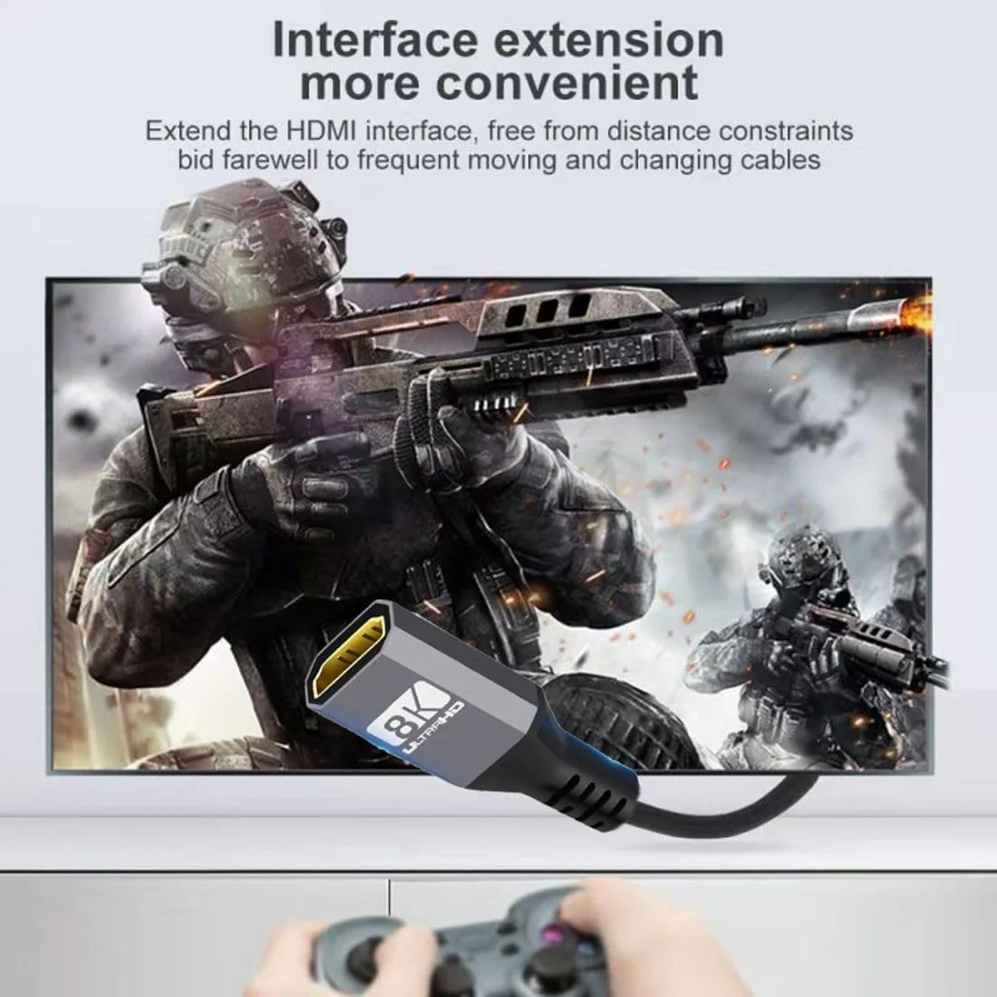 کابل افزایش طول HDMI 2.1، نر به ماده، با سرعت 48 گیگابیت بر ثانیه، پشتیبانی از 8K 60 هرتز و 4K 120 هرتز، همراه با صدا و قابلیت 3D، طول 1.5 متر