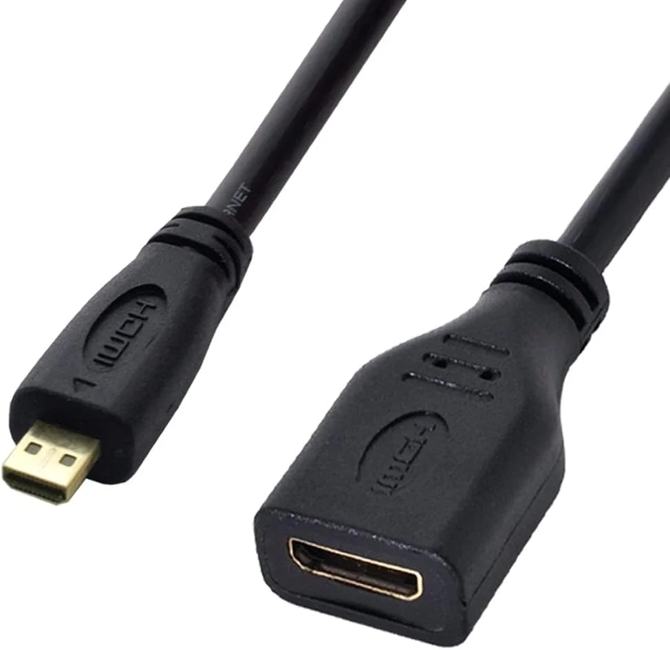 کابل افزایش طول میکرو HDMI 1.4 نر نوع D به مینی HDMI 1.4 مادگی نوع C برای لپ تاپ، کامپیوتر و تلویزیون های HD، طول 10 سانتی متر