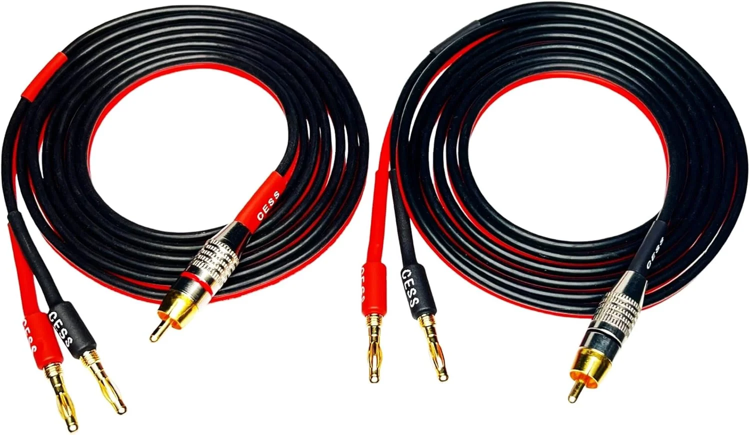 کابل بلندگو CNCESS CESS-024-6f با فیش RCA به فیش Banana 4mm، اتصالات روکش طلای مس خالص، سیم مسی قلع اندود 400 رشته، کابل لاستیکی سیلیکونی نرم (14AWG 1.8 متر)