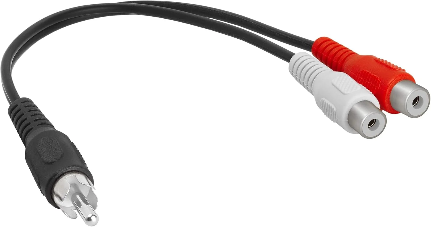 کابل Y یک RCA نر به دو RCA استریو مادگی، دوشاخه RCA به آداپتور Y دوگانه RCA، کابل تقسیم کننده بلندگو RCA - طول 8 اینچ