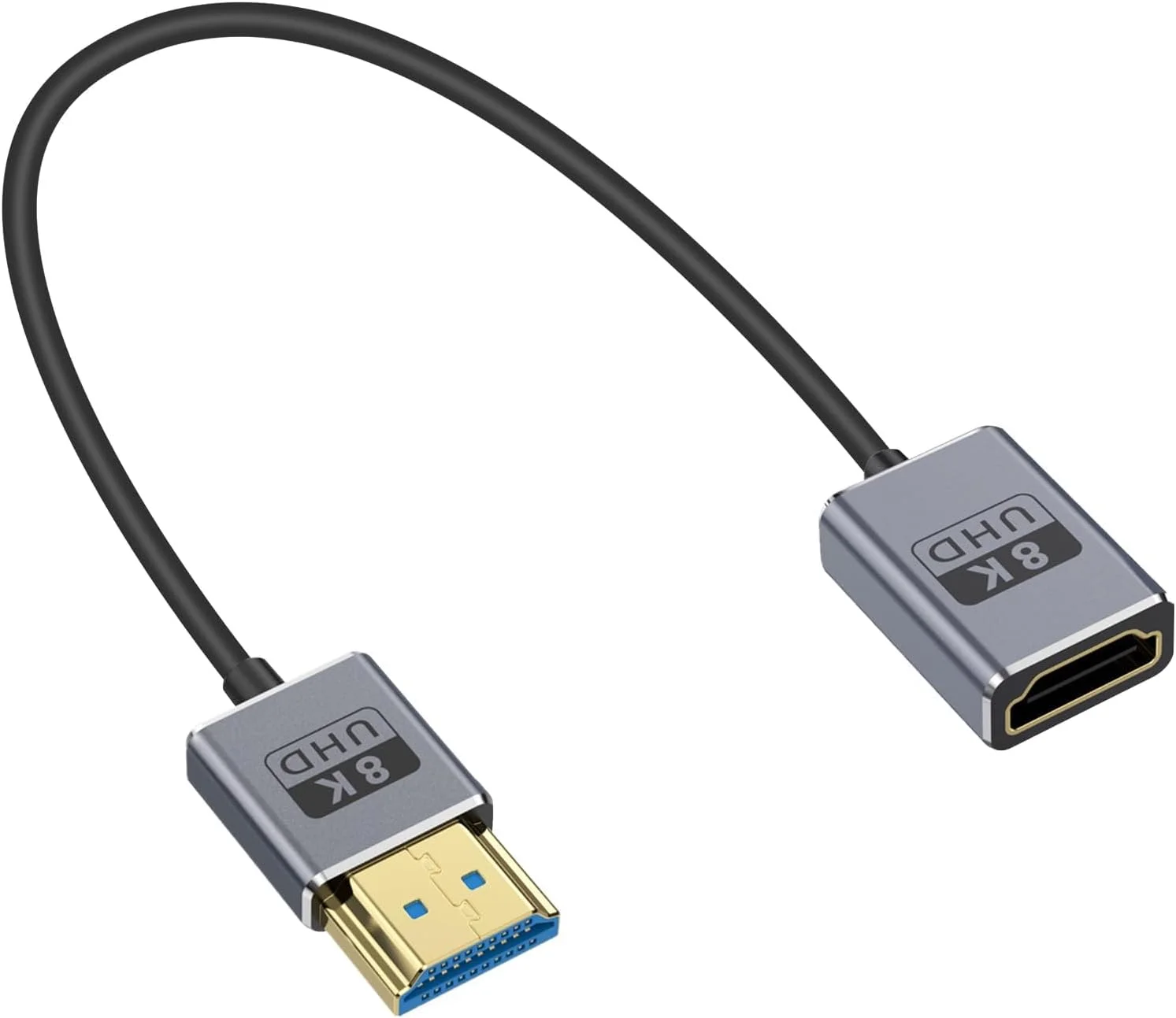کابل افزایش طول HDMI کواکسیال 8K، کابل بسیار نازک HDMI نر به ماده 30 سانتی متری، کابل کوتاه HDMI سرعت فوق العاده بالا پهنای باند 48 گیگابیت بر ثانیه پشتیبانی از 8K@60Hz، 4K@240Hz برای GH5S، PS5، PC