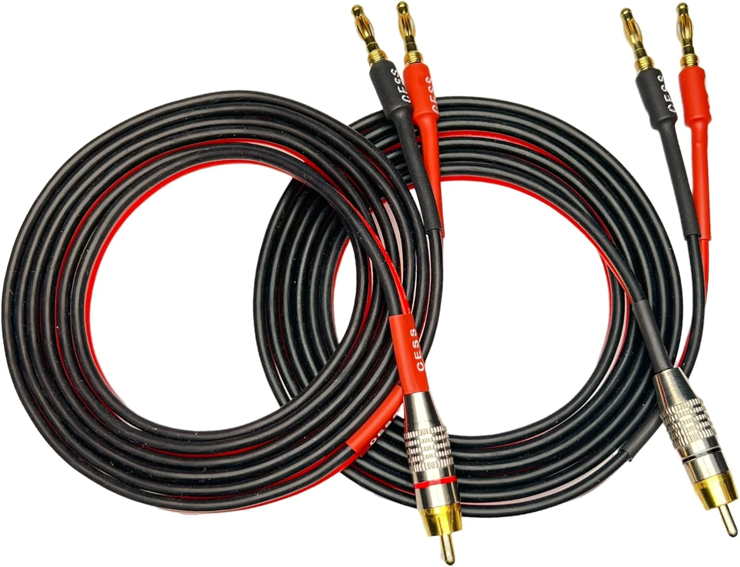 کابل بلندگو CNCESS CESS-024-6f با فیش RCA به فیش Banana 4mm، اتصالات روکش طلای مس خالص، سیم مسی قلع اندود 400 رشته، کابل لاستیکی سیلیکونی نرم (14AWG 1.8 متر)