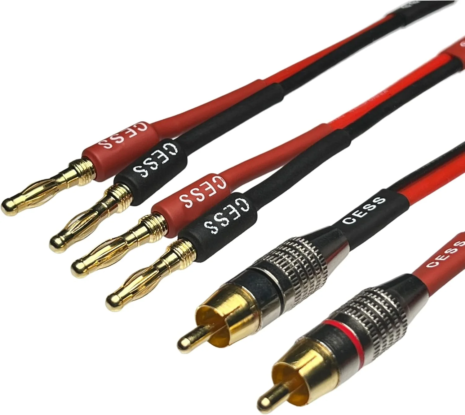 کابل بلندگو CNCESS CESS-024-6f با فیش RCA به فیش Banana 4mm، اتصالات روکش طلای مس خالص، سیم مسی قلع اندود 400 رشته، کابل لاستیکی سیلیکونی نرم (14AWG 1.8 متر)