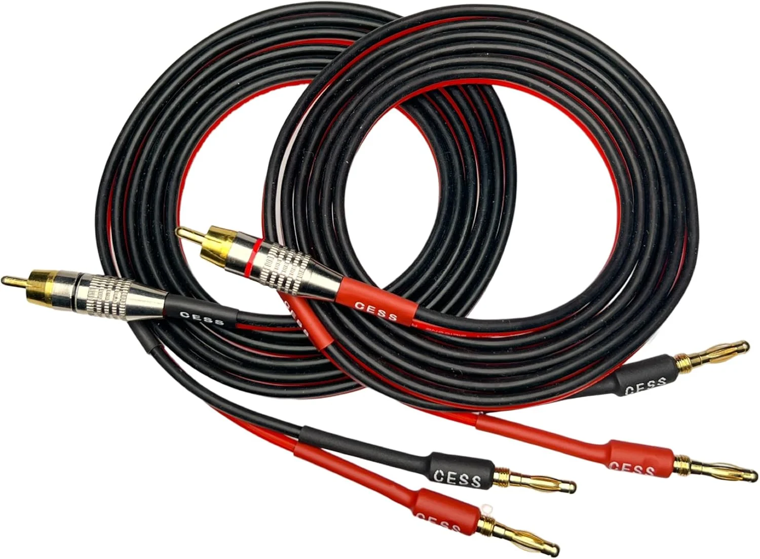 کابل بلندگو CNCESS CESS-024-6f با فیش RCA به فیش Banana 4mm، اتصالات روکش طلای مس خالص، سیم مسی قلع اندود 400 رشته، کابل لاستیکی سیلیکونی نرم (14AWG 1.8 متر)