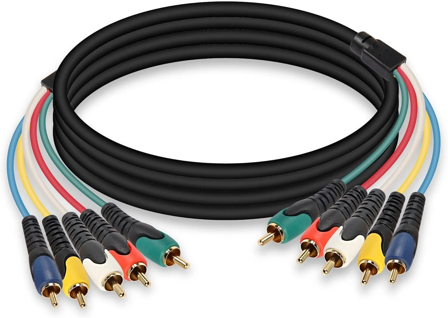 کابل صوتی و تصویری 5-RCA نر به نر با روکش طلایی برای DVD، تلویزیون/HDTV، VCR، پخش کننده CD، دوربین فیلمبرداری، پروژکتور (1.5 متری)