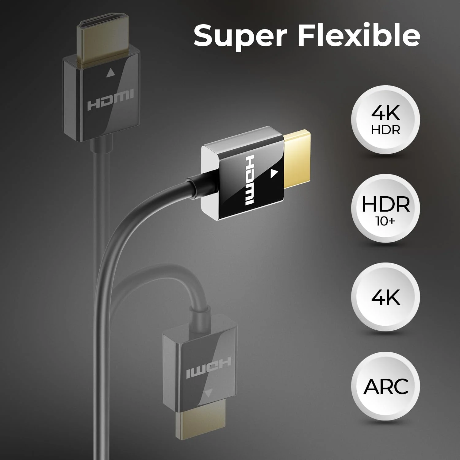 کابل HDMI باریک deleyCON به طول 0.5 متر (کابل HDMI کوچک و انعطاف پذیر) کابل 4K HDMI 2.0 با کیفیت 1080P 2160P UHD ARC HDR 3D برای تلویزیون، مانیتور، پروژکتور، لپ تاپ، نوت بوک، کامپیوتر، PS4، PS5، XBOX - مشکی