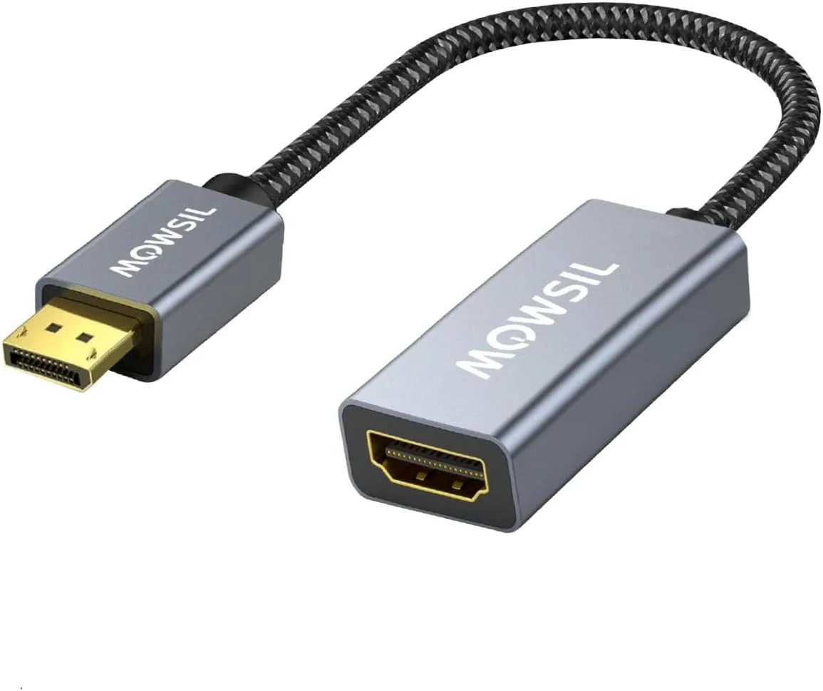 مبدل DisplayPort به HDMI موسیل (نر به ماده) - پشتیبانی از صدا و تصویر 4K@60Hz، بدنه آلیاژ آلومینیوم خاکستری، کانکتور با روکش طلا، مبدل DisplayPort به HDMI با قابلیت اتصال و پخش آسان برای مانیتورها و تلویزیون ها