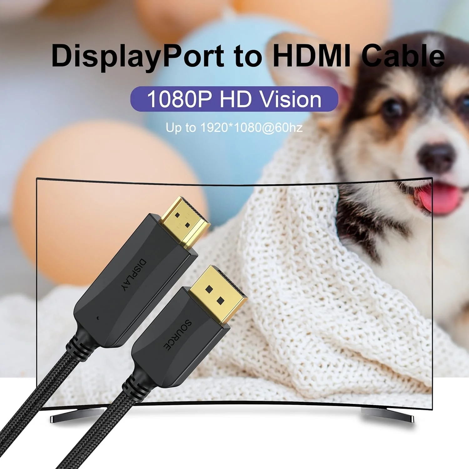 کابل DisplayPort به HDMI بسته 10 عددی، 1 متر کابل Display Port DP به HDMI آداپتور نر به نر با روکش طلا، بافته شده FHD پشتیبانی از ویدئو و صدا سازگار با Dell، HP، Insignia، Samsung و غیره