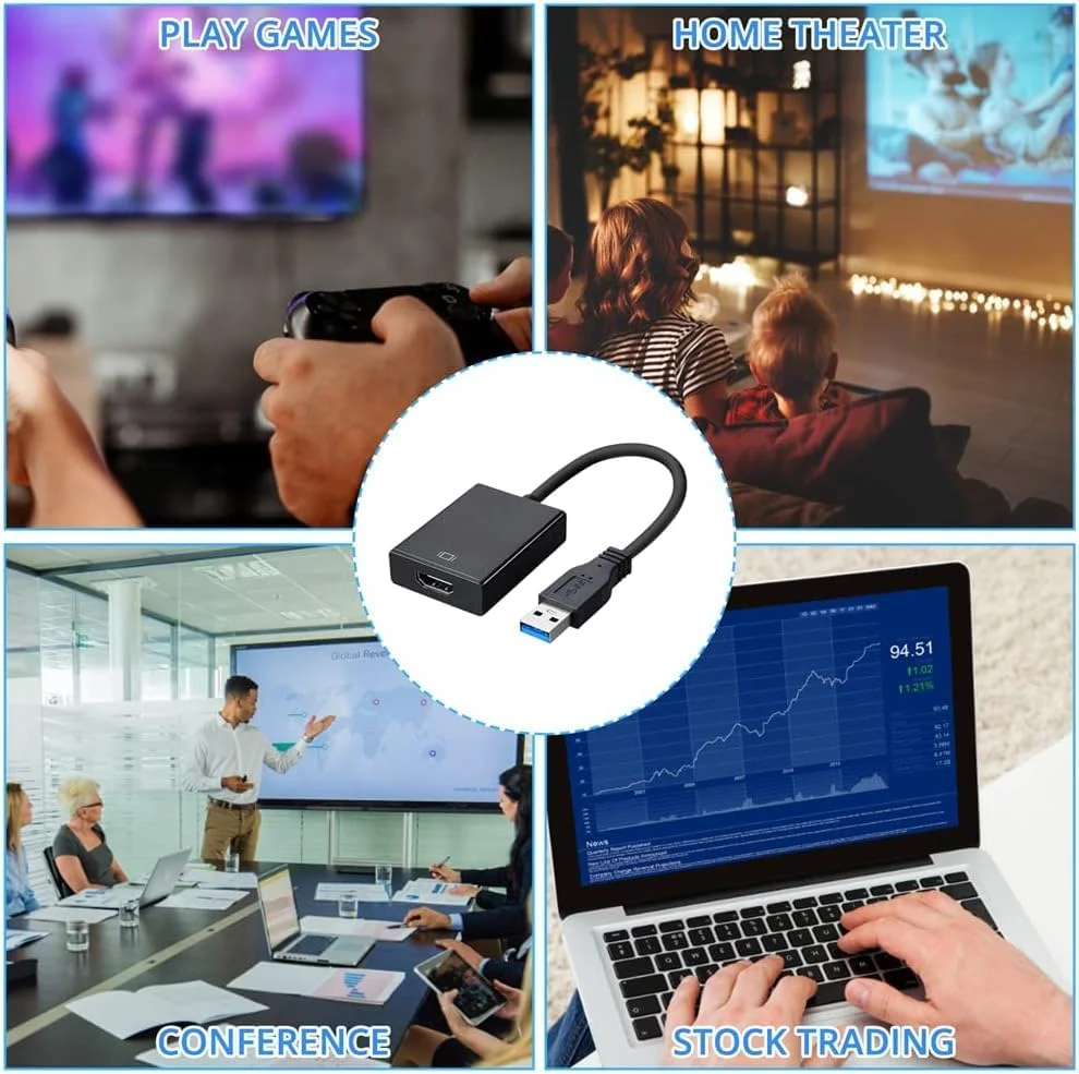 کابل تبدیل USB 3.0 به HDMI، مبدل گرافیکی ویدیو 1080P با صدا، سازگار با ویندوز کابل تبدیل USB 3.0 به HDMI، مبدل گرافیکی ویدیو 1080P با صدا، سازگار با ویندوز