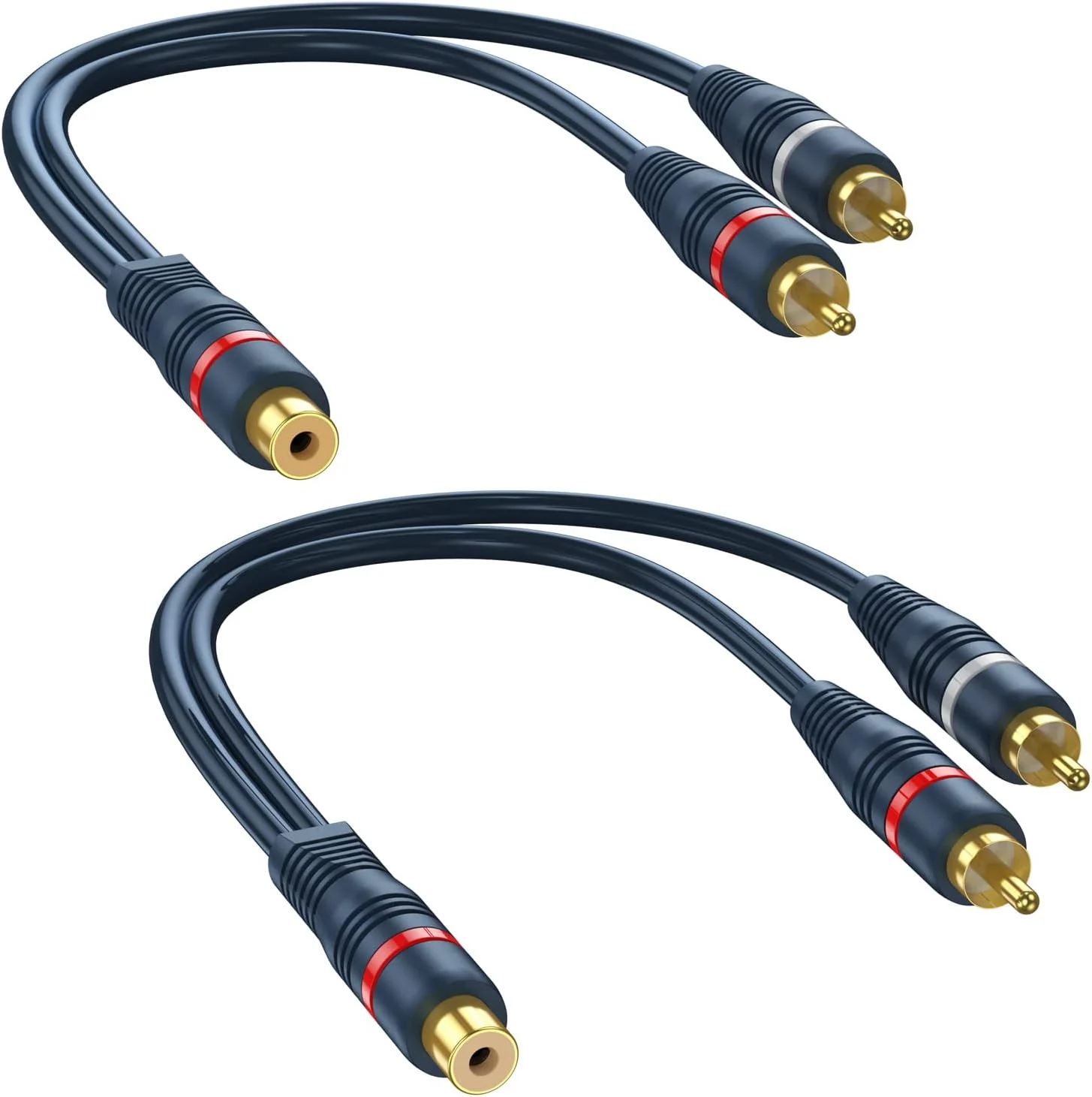 تبدیل RCA یک مادگی به دو نری، بسته 2 عددی - آداپتور تقسیم کننده کابل صوتی و تصویری RCA، آبی تیره