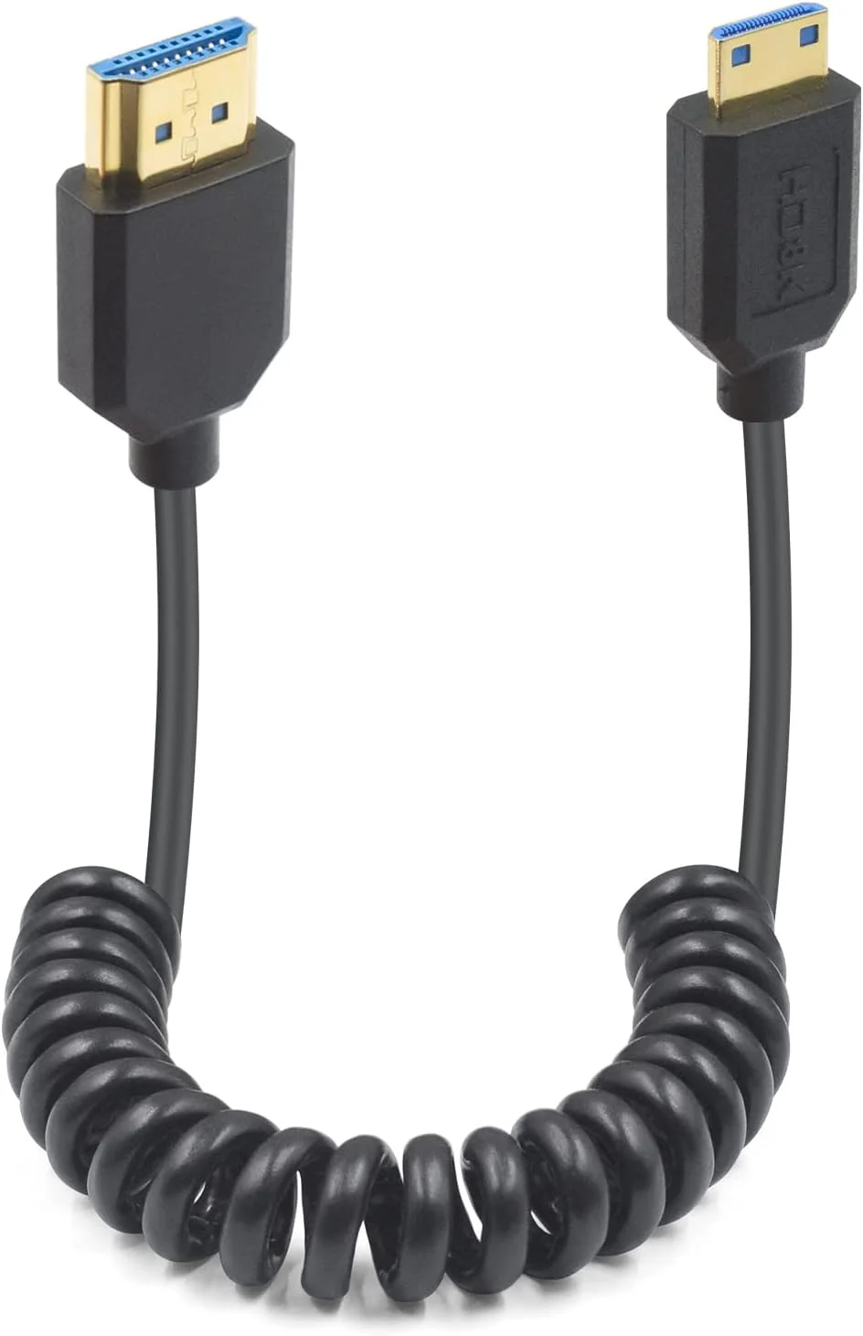 کابل فنری مینی HDMI به HDMI داتک 8K، کابل نسخه 2.1 HDMI، کابل فوق العاده نازک 48 گیگابیت بر ثانیه HDMI نر به مینی HDMI نر برای دوربین ها، DSLR ها، دوربین های فیلمبرداری 30 سانتی متر - 120 سانتی متر