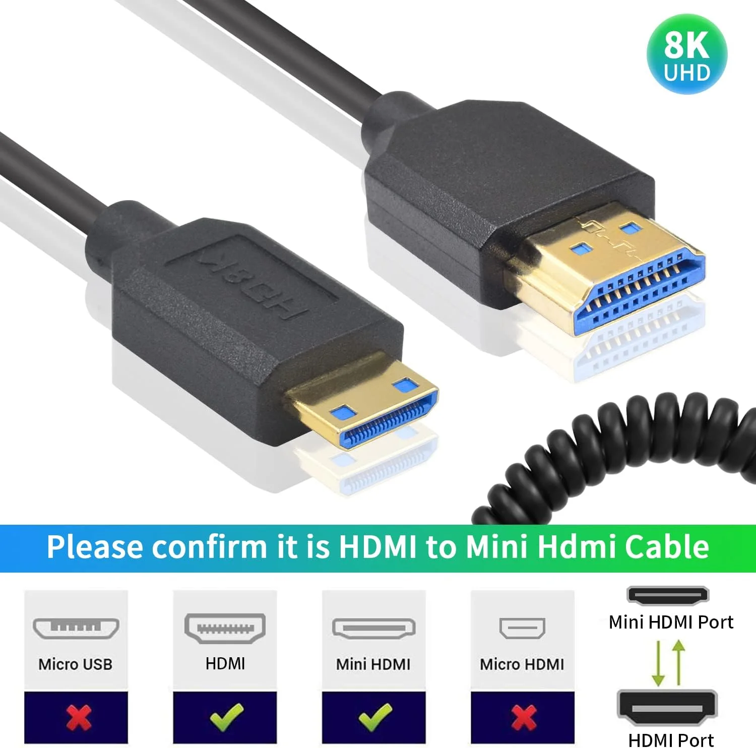 کابل فنری مینی HDMI به HDMI داتک 8K، کابل نسخه 2.1 HDMI، کابل فوق العاده نازک 48 گیگابیت بر ثانیه HDMI نر به مینی HDMI نر برای دوربین ها، DSLR ها، دوربین های فیلمبرداری 30 سانتی متر - 120 سانتی متر کابل فنری مینی HDMI به HDMI داتک 8K، کابل نسخه 2.1 HDMI، کابل فوق العاده نازک 48 گیگابیت بر ثانیه HDMI نر به مینی HDMI نر برای دوربین ها، DSLR ها، دوربین های فیلمبرداری 30 سانتی متر - 120 سانتی متر