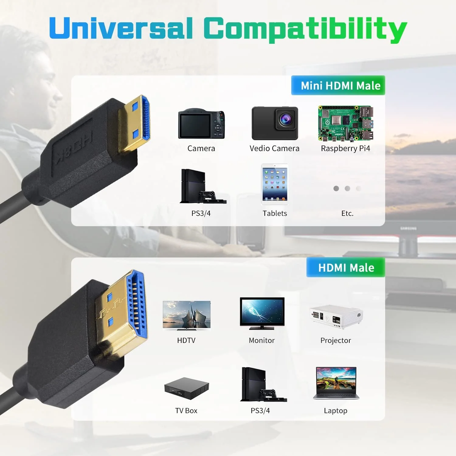 کابل فنری مینی HDMI به HDMI داتک 8K، کابل نسخه 2.1 HDMI، کابل فوق العاده نازک 48 گیگابیت بر ثانیه HDMI نر به مینی HDMI نر برای دوربین ها، DSLR ها، دوربین های فیلمبرداری 30 سانتی متر - 120 سانتی متر کابل فنری مینی HDMI به HDMI داتک 8K، کابل نسخه 2.1 HDMI، کابل فوق العاده نازک 48 گیگابیت بر ثانیه HDMI نر به مینی HDMI نر برای دوربین ها، DSLR ها، دوربین های فیلمبرداری 30 سانتی متر - 120 سانتی متر