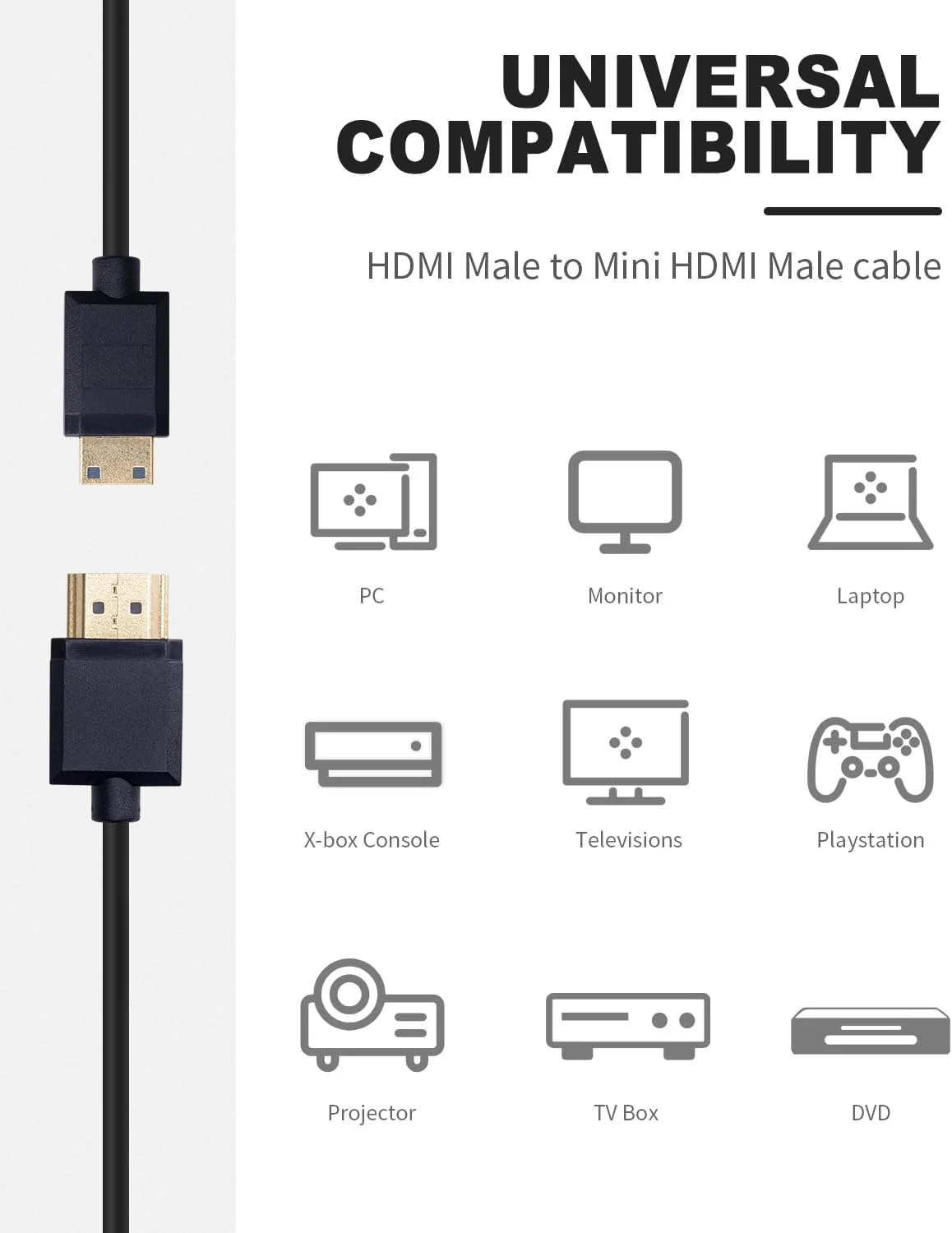 کابل مینی HDMI به HDMI داتک فوق العاده نازک 4K طول 60 سانتی متر، کابل کوتاه HDMI به مینی HDMI نر با پشتیبانی از K Ultra HD، برای پروژکتور، مانیتور، دوربین فیلمبرداری