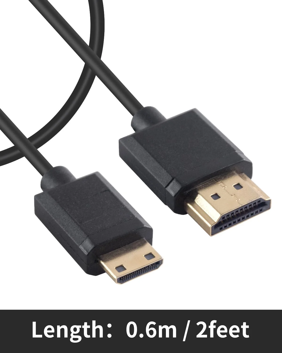 کابل مینی HDMI به HDMI داتک فوق العاده نازک 4K طول 60 سانتی متر، کابل کوتاه HDMI به مینی HDMI نر با پشتیبانی از K Ultra HD، برای پروژکتور، مانیتور، دوربین فیلمبرداری