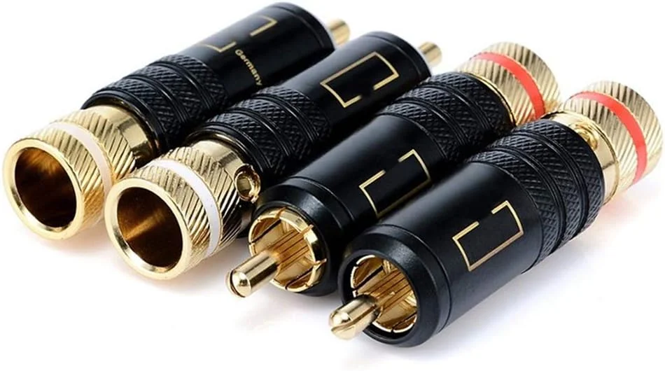 ۴ عدد کانکتور RCA صوتی و تصویری مسی با پیچ های قفل کننده، ۵۳ * ۱۳ میلی متر