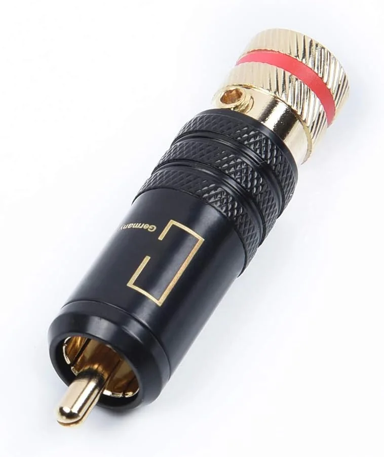 ۴ عدد کانکتور RCA صوتی و تصویری مسی با پیچ های قفل کننده، ۵۳ * ۱۳ میلی متر