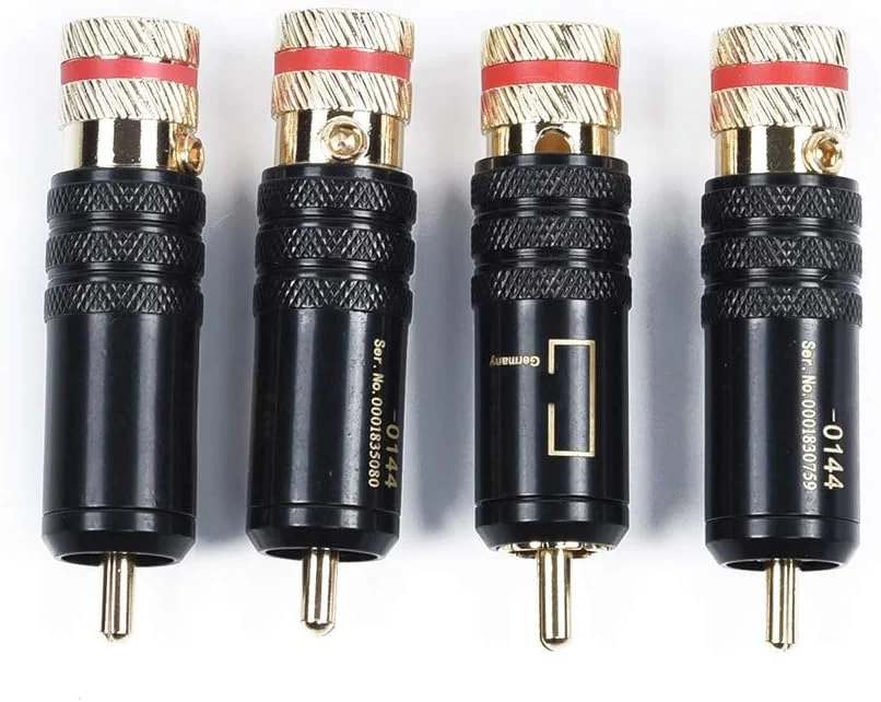 ۴ عدد کانکتور RCA صوتی و تصویری مسی با پیچ های قفل کننده، ۵۳ * ۱۳ میلی متر