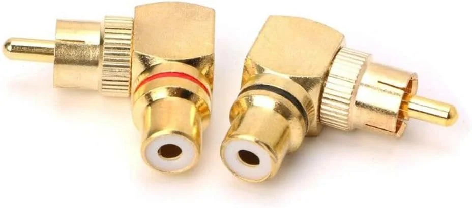 آداپتور کابل RCA نر به ماده زاویه راست Fansipro برای سیستم های صوتی و تصویری، طلایی (5 عدد) آداپتور کابل RCA نر به ماده زاویه راست Fansipro برای سیستم های صوتی و تصویری، طلایی (5 عدد)