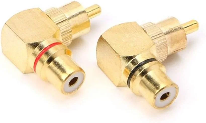 آداپتور کابل RCA نر به ماده زاویه راست Fansipro برای سیستم های صوتی و تصویری، طلایی (5 عدد) آداپتور کابل RCA نر به ماده زاویه راست Fansipro برای سیستم های صوتی و تصویری، طلایی (5 عدد)