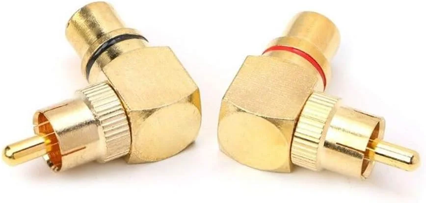آداپتور کابل RCA نر به ماده زاویه راست Fansipro برای سیستم های صوتی و تصویری، طلایی (5 عدد) آداپتور کابل RCA نر به ماده زاویه راست Fansipro برای سیستم های صوتی و تصویری، طلایی (5 عدد)