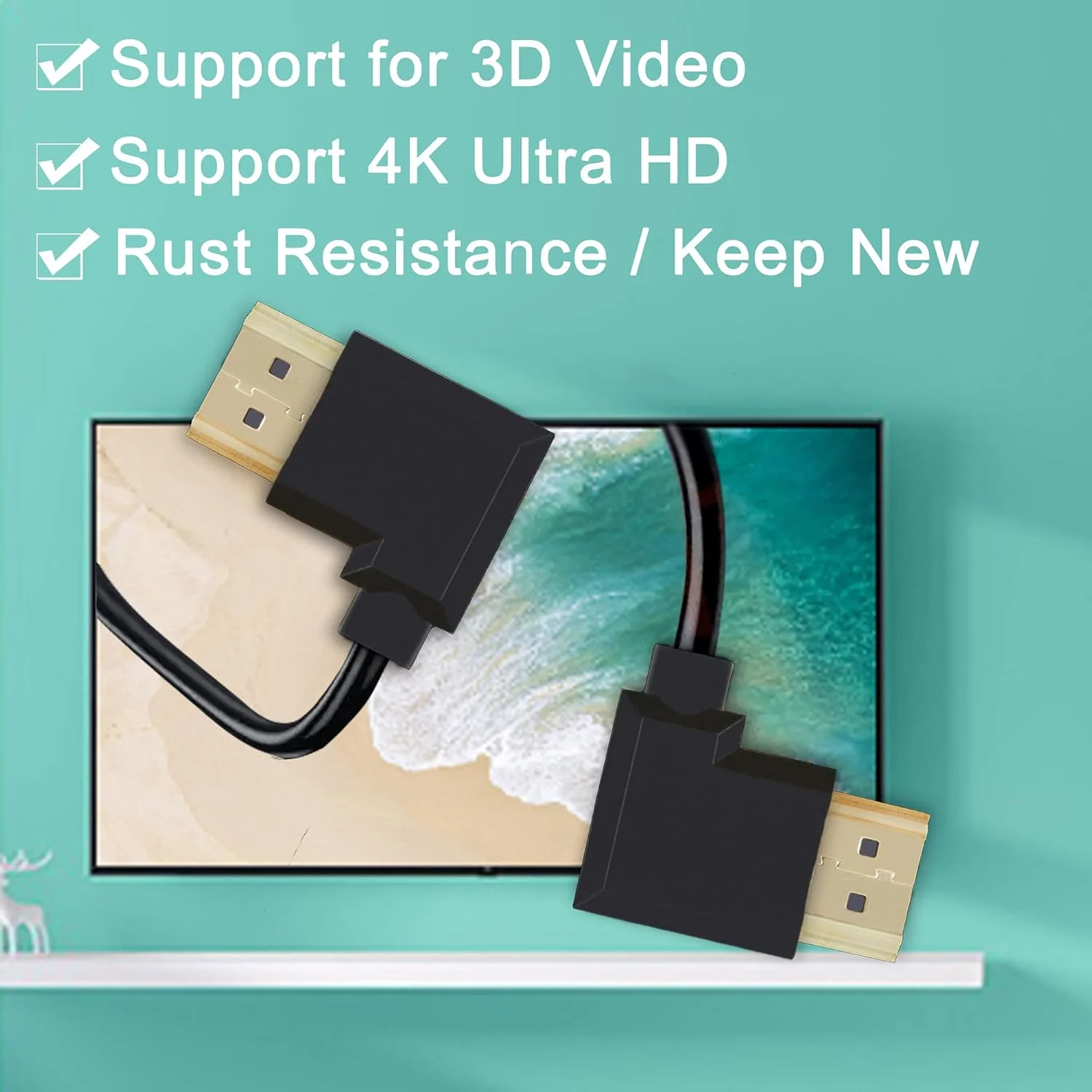 کابل HDMI زاویه دار GINTOOYUN، کابل 90 درجه HDMI نر به نر 1 متری، پشتیبانی از 4K Ultra HD، ویدئو سه بعدی، اترنت، کانال بازگشت صدا (چپ)