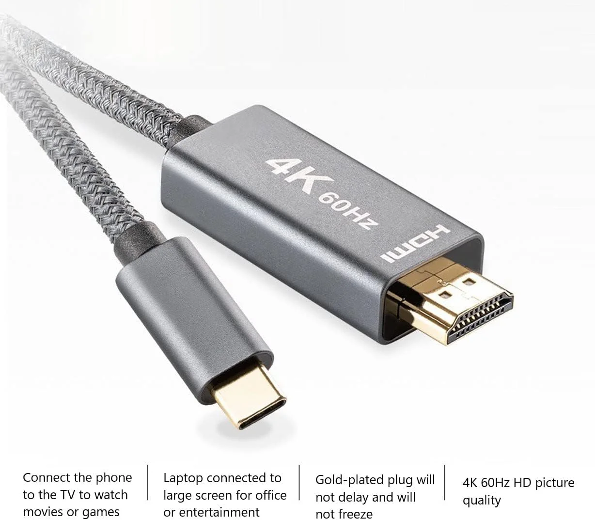 کابل تبدیل Type-c به hdmi با کیفیت بالا 4K، طول 2 متر، کابل بافته شده صدا و تصویر (1) کابل تبدیل Type-c به hdmi با کیفیت بالا 4K، طول 2 متر، کابل بافته شده صدا و تصویر (1)