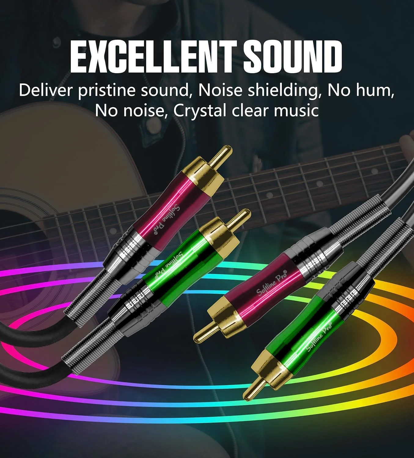 کابل صوتی استریو 2RCA به 2RCA سافت لاین پرو SP، طول 1.5 متر، اتصال نر به نر (مشکی، سبز، قرمز)