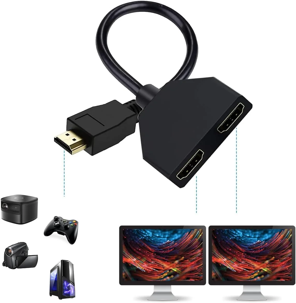 کابل تبدیل HDMI 1080P، یک به دو نر به دو ماده، پشتیبانی از ویدئو و صدا همزمان روی دو تلویزیون